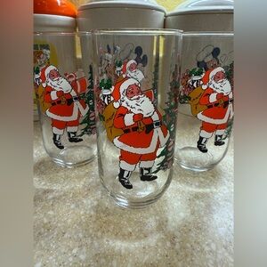 Vtg Luminarc 1992 Santa Claus Reindeer Holiday Tumbler Drinking Glasses Set of 4